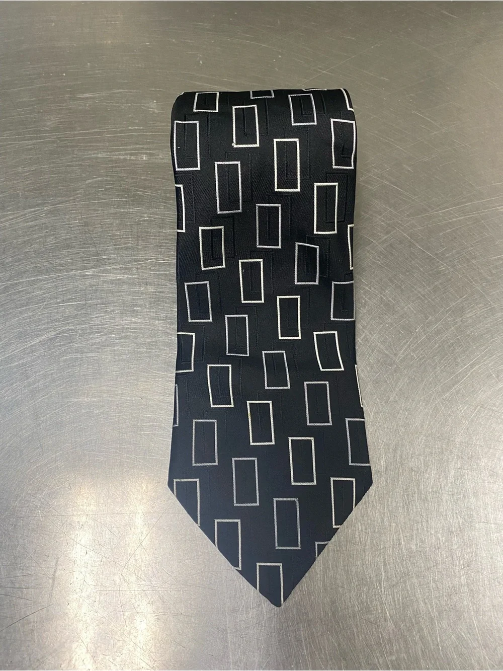 Stafford Black Tie with White Rectangular Pattern
